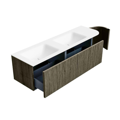 Mondiaz KURVE Ensemble de meubles de salle de bains - 155x46x40cm - 2 tiroirs - 1 porte - vasque solid surface - double / gauche - sans trou de robinet - Shadow SW1414136