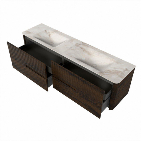 Mondiaz CIRO-DLUX Ensemble de meubles de salle de bains - 180x45x50cm - Plan-vasque Solid surface Frappe - 2 vasques Double - 2 trous de robinet - 4 tiroirs - Noyer SW1530220