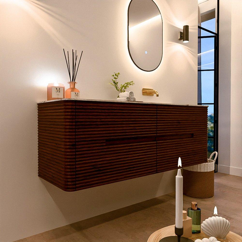 Mondiaz CIRO-DLUX Meuble de salle de bains - 140x45x50cm - vasque solid surface Glace - 1 lavabo à droite - sans trous de robinet - 4 tiroirs - Ruby SW1531573