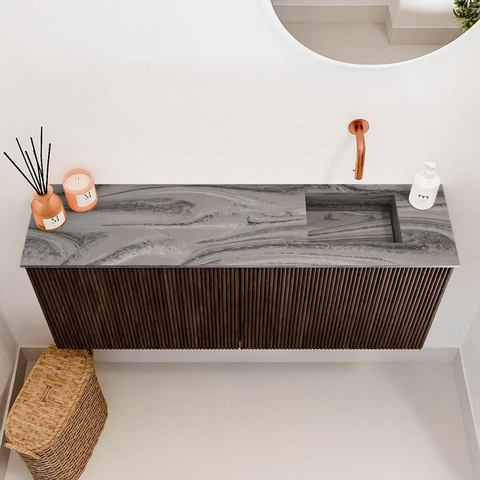 Mondiaz JOYA-DLUX 100cm toiletmeubel - kleur Walnut - Wastafel FAYE positie Rechts Zonder kraangat kleur Sombra. SW1424744