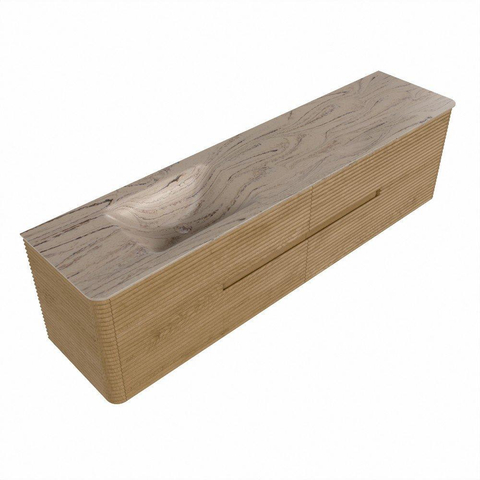 Mondiaz CIRO-DLUX Badkamermeubelset - 190x45x50cm - Solid surface wastafel Arena - 1 wasbak Links - zonder kraangaten - 4 lades - Oak SW1531363