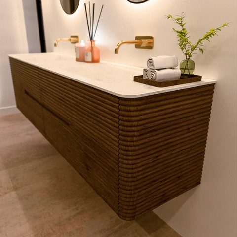 Mondiaz CIRO-DLUX Badkamermeubelset - 190x45x50cm - Solid surface wastafel Opalo - 2 wasbak Dubbel - zonder kraangaten - 4 lades - Dusk SW1532909