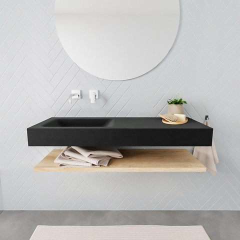 MONDIAZ ALAN 120cm - Badkamermeubelset - planchet - washed oak - vrijhangende wastafel - wasbak links - 0 kraangaten - urban SW408856
