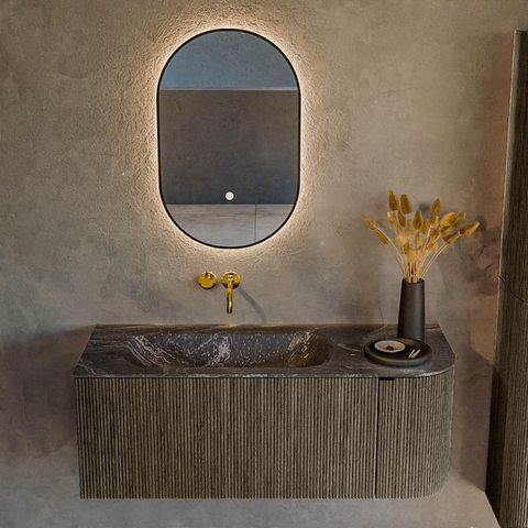 Mondiaz KURVE-DLUX Badkamermeubelset - 115x46x40cm - 1 lade - 1 deur - wastafel solid surface - links - zonder kraangat - Shadow SW1414641