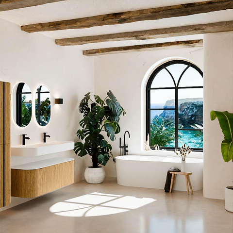 MONDIAZ THOR 130cm meuble de salle de bains arrondi gauche + droite couleur Oak avec 1 tiroir et 2 portes. Vasque suspendue CLOUD Double 2 trous de robinet couleur Talc. SW1463671