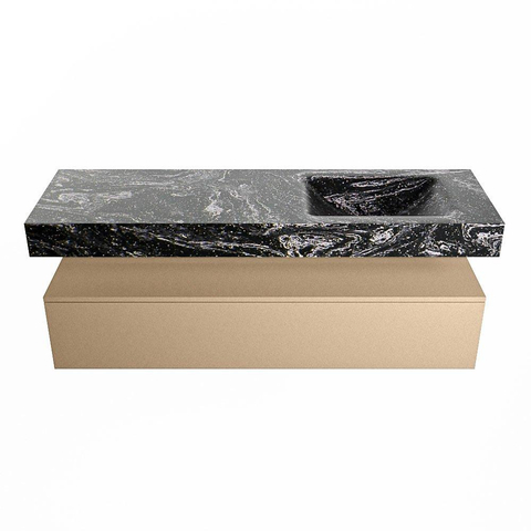 Mondiaz ALAN-DLUX Ensemble de meuble - 150cm - meuble Oro mat - 1 tiroir - Lavabo Cloud Lava suspendu - vasque Droite - 0 trous de robinet SW809234