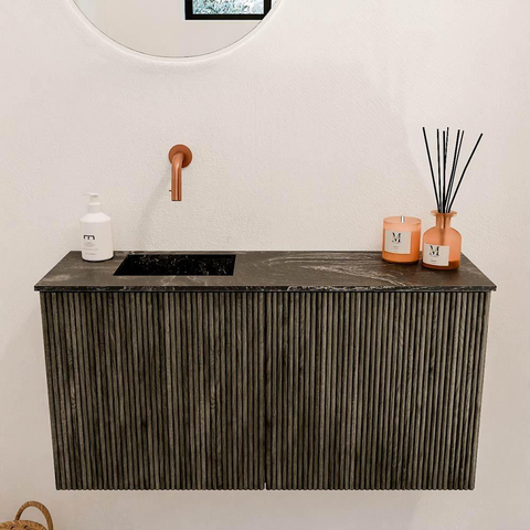 Mondiaz JOYA-DLUX 80cm meuble de salle de bains - couleur Shadow - Vasque FAYE position Gauche Sans trou de robinet couleur Lava. SW1422853