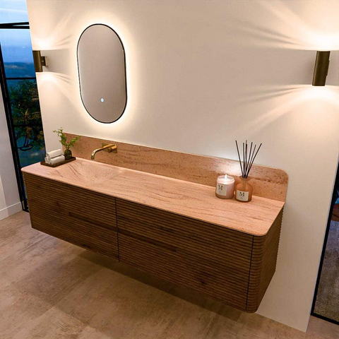 Mondiaz CIRO-DLUX Ensemble de meubles de salle de bains - 190x45x50cm - vasque Solid Surface Saba - 1 bassin à gauche - sans trous de robinet - 4 tiroirs - Dusk SW1533366