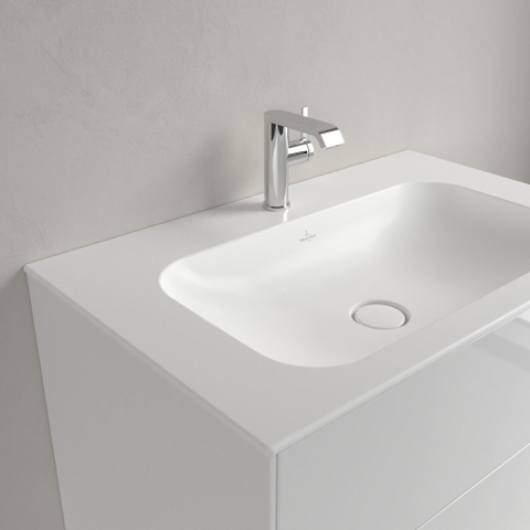 Villeroy & Boch finion meubelwastafel - 1 kraangat - 80x50cm CeramicPlus - met verdekte overloop - Stone White (mat wit) SW209573