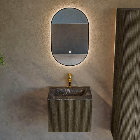 Mondiaz KURVE-DLUX Ensemble meuble de salle de bains - 50x46x40cm - 1 tiroir - lavabo solid surface - central - 1 trou de robinet - Shadow SW1414613