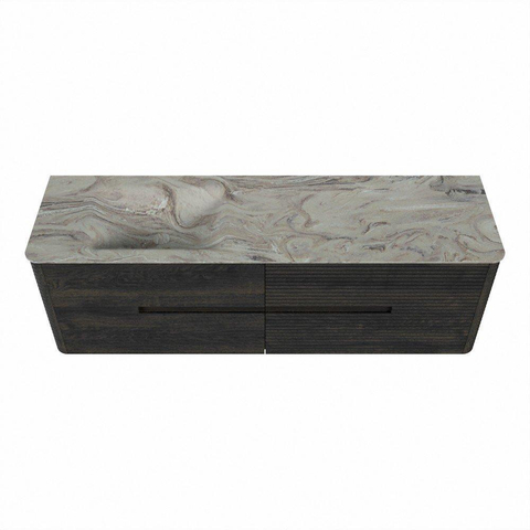 Mondiaz CIRO-DLUX Ensemble de meuble de salle de bains - 160x45x50cm - Plan vasque en solid surface Glace - 1 vasque à gauche - 1 trou de robinetterie - 4 tiroirs - Shadow SW1532245