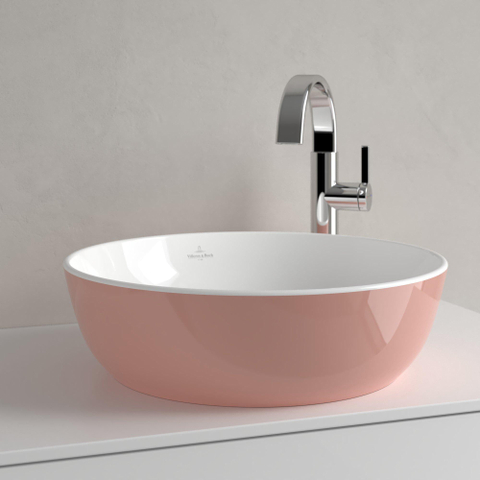 Villeroy & Boch Artis opzetwastafel - 43x43cm - zonder kraangat - zonder overloop CeramicPlus - Powder (glans roze) SW68809