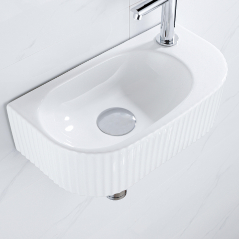 QeramiQ Blend fonteinset – halfrond – 40x21.5x12 cm – keramiek wit glans – chromen kraan SW1232875
