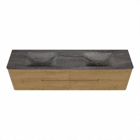 Mondiaz CIRO-DLUX Badkamermeubelset - 190x45x50cm - Solid surface wastafel Oza - 2 wasbak Dubbel - 2 kraangaten - 4 lades - Oak SW1531165