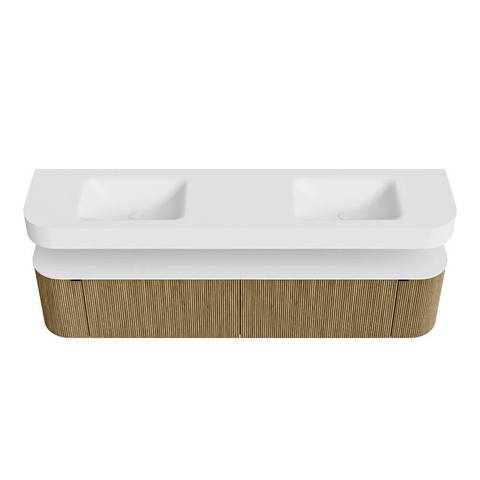 MONDIAZ THOR 200cm meuble de salle de bains arrondi gauche + droite couleur Dusk avec 2 tiroirs et 2 portes. Vasque suspendue CLOUD Double sans trou de robinet couleur Talc. SW1466843