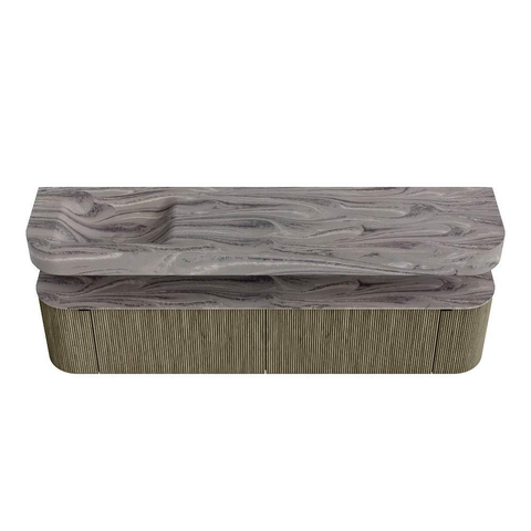 MONDIAZ THOR-DLUX 200cm meuble de salle de bains arrondi gauche + droite couleur Shadow avec 2 tiroirs et 2 portes. Vasque suspendue CLOUD Gauche 1 trou de robinet couleur Sombra. SW1467288