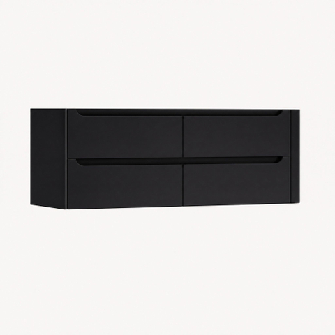 H&R Badmeubelen Juice Meuble sous vasque - 140x45x50cm - angle droit arrondi - 4 tiroirs - poignée intégrée - noir mat SW1490179