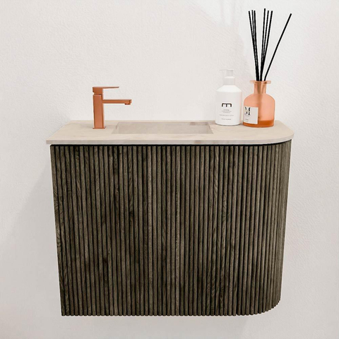 Mondiaz JOYA-DLUX 51.6cm toiletmeubel - ronding rechts kleur Shadow - Wastafel FAYE positie Links 1 kraangat kleur Frappe. SW1422691