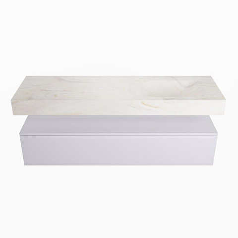 Mondiaz ALAN-DLUX Ensemble de meuble - 150cm - meuble Cale mat - 1 tiroir - Lavabo Cloud Ostra suspendu - vasque Droite - 0 trous de robinet SW807724