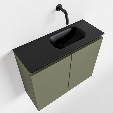 MONDIAZ TURE Toiletmeubel 60x23x50cm met 0 kraangaten 2 deuren army mat Wastafel Eden rechts Solid Surface Zwart SW475366