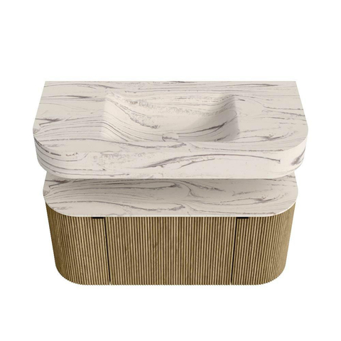 MONDIAZ THOR-DLUX 100cm meuble de salle de bains arrondi gauche + droite couleur Dusk avec 1 tiroir et 2 portes. Vasque suspendue CLOUD Milieu sans trou de robinet couleur Nata. SW1467508