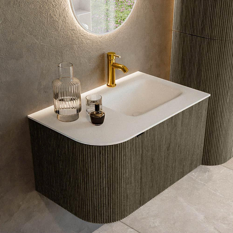 Mondiaz KURVE Ensemble de meubles de salle de bains - 75x46x40cm - 1 tiroir - 1 porte - lavabo solid surface - à droite - 1 trou de robinet - Shadow SW1414195