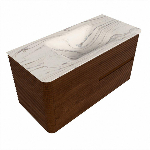 Mondiaz CIRO-DLUX Meuble de salle de bains - 100x45x50cm - plan vasque solid surface Nata - 1 vasque au centre - sans trous de robinetterie - 2 tiroirs - Ruby SW1532030