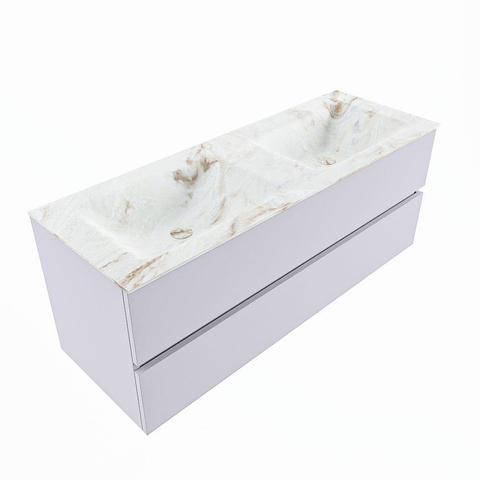 MONDIAZ VICA-DLUX Ensemble meuble de salle de bains - 130cm - meuble bas cale - 2 tiroirs - lavabo encastré cloud double - 2 trous de robinet - version hauteur 60cm - frape SW1089060