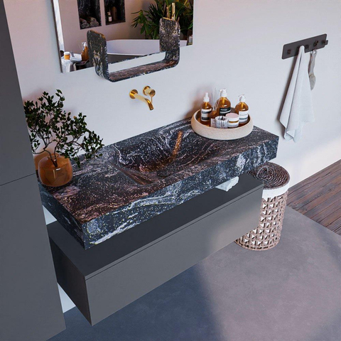 MONDIAZ ALAN - DLUX Ensemble meuble de salle de bains - 110cm - meuble bas - Plata - 1 tiroir - lavabo suspendu - cuve au centre - 0 trous de robinet - Lava SW808448