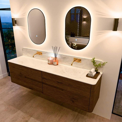 Mondiaz CIRO-DLUX Badkamermeubelset - 190x45x50cm - Solid surface wastafel Opalo - 2 wasbak Dubbel - zonder kraangaten - 4 lades - Dusk SW1532909