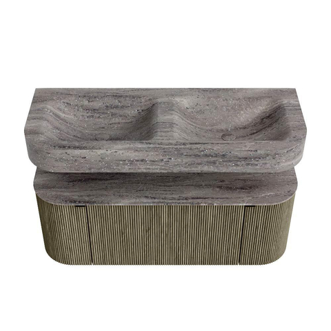 MONDIAZ THOR-DLUX 120cm meuble de salle de bains arrondi gauche + droite couleur Shadow avec 1 tiroir et 2 portes. Vasque suspendue CLOUD Double sans trou de robinet couleur Oza. SW1463464