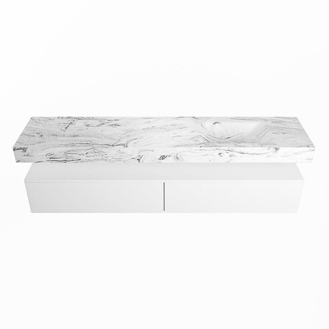 Mondiaz ALAN-DLUX Ensemble de meuble - 200cm - meuble Talc mat - 2 tiroirs - Lavabo Cloud Glace suspendu - vasque Droite - 0 trous de robinet SW805731