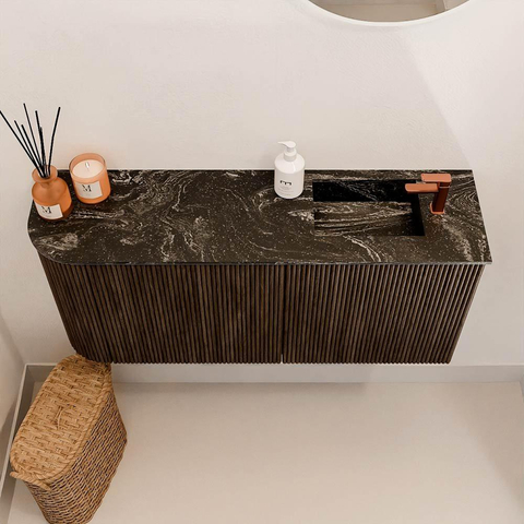 Mondiaz JOYA-DLUX 91.6cm toiletmeubel - ronding links kleur Walnut - Wastafel FAYE positie Rechts 1 kraangat kleur Lava. SW1422471