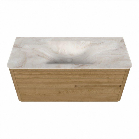 Mondiaz CIRO-DLUX Ensemble de meubles de salle de bains - 110x45x50cm - Plan vasque solid surface Frappe - 1 vasque au milieu - sans trous de robinet - 2 tiroirs - Chêne SW1530850