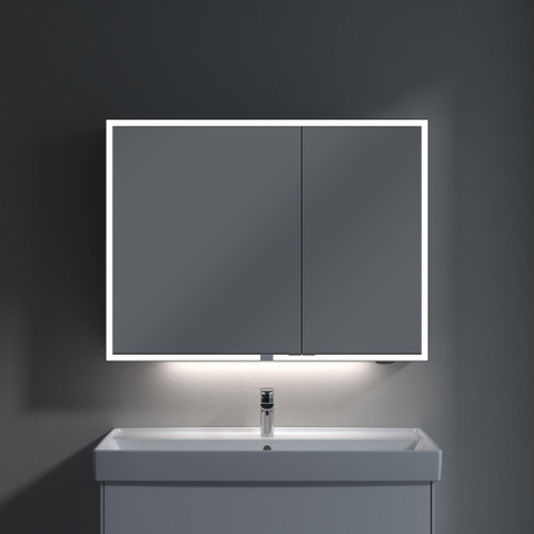 Villeroy & Boch My View Now My view spiegelkast - 100x75cm - 2 deuren - 2 contactdoos LED - zilver SW641581