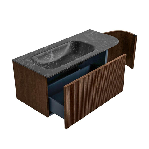 MONDIAZ KURVE-DLUX Meuble de salle de bains 105 cm avec module 25 R couleur Walnut avec 1 tiroir et 1 porte. Lavabo BIG SMALL gauche 1 trou de robinet couleur Lava. SW1137232