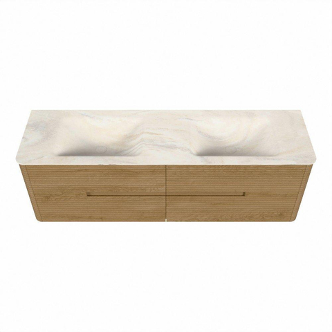 Mondiaz CIRO-DLUX Meuble de salle de bains ensemble - 160x45x50cm - Plan de toilette solid surface Ostra - 2 vasques Double - sans trous de robinetterie - 4 tiroirs - Chêne SW1530918