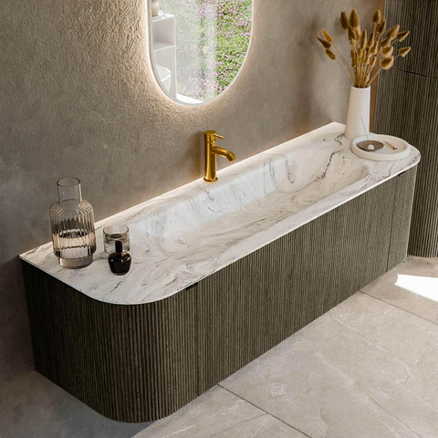 Mondiaz KURVE-DLUX Ensemble meuble de salle de bains - 150x46x40cm - 1 tiroir - 2 portes - lavabo solid surface - central - 1 trou de robinet - Shadow SW1414564