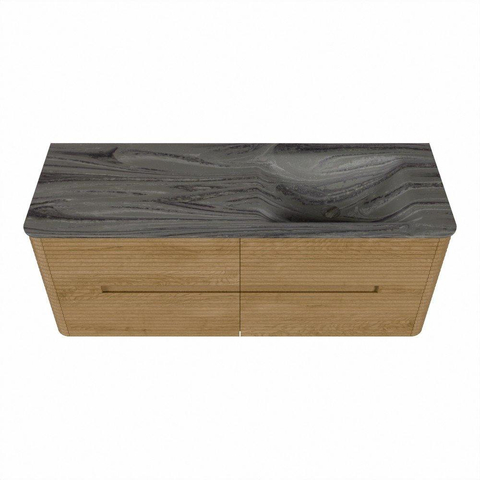 Mondiaz CIRO-DLUX Badkamermeubelset - 130x45x50cm - Solid surface wastafel Sombra - 1 wasbak Rechts - zonder kraangaten - 4 lades - Oak SW1531242