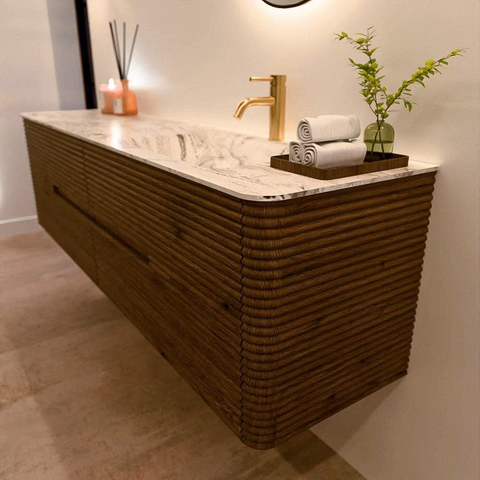 Mondiaz CIRO-DLUX Badkamermeubelset - 180x45x50cm - Solid surface wastafel Glace - 1 wasbak Rechts - 1 kraangat - 4 lades - Dusk SW1533007