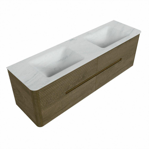 Mondiaz CIRO-DLUX Meuble de salle de bains - 160x45x50cm - Plan-vasque solid surface Opalo - 2 vasques Double - sans trous de robinet - 4 tiroirs - Dusk SW1532887