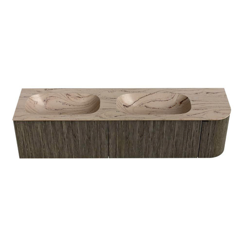 MONDIAZ KURVE-DLUX Meuble de salle de bains 175 cm arrondi à droite couleur Shadow avec 2 tiroirs et 1 porte. Vasque STOR SMALL Double / Gauche 2 trous de robinet Arena. SW1431329