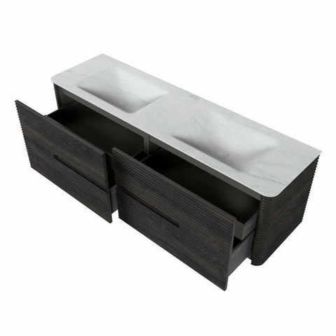Mondiaz CIRO-DLUX Badkamermeubelset - 160x45x50cm - Solid surface wastafel Opalo - 2 wasbak Dubbel - zonder kraangaten - 4 lades - Shadow SW1532431