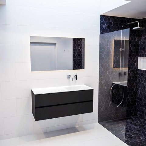 MONDIAZ VICA Ensemble de meuble salle de bain - 120cm - 2 tiroirs - lavabo Cloud à droite - 0 trous de robinet - solid surface urban SW410159