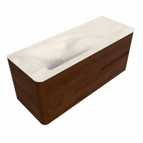 Mondiaz CIRO-DLUX Meuble de salle de bains - 120x45x50cm - Plan vasque solid surface Ostra - 1 vasque à gauche - sans trous de robinetterie - 2 tiroirs - Ruby SW1531841