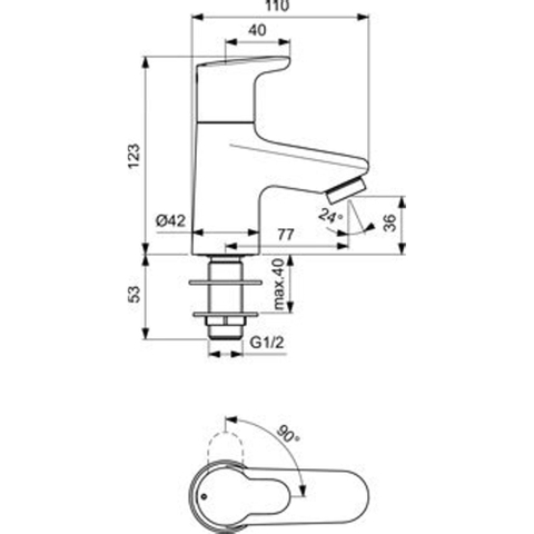 Ideal Standard Ceraplus 2 toiletkraan m. vaste zelflegende uitloop m. greep 4cm chroom SW197284