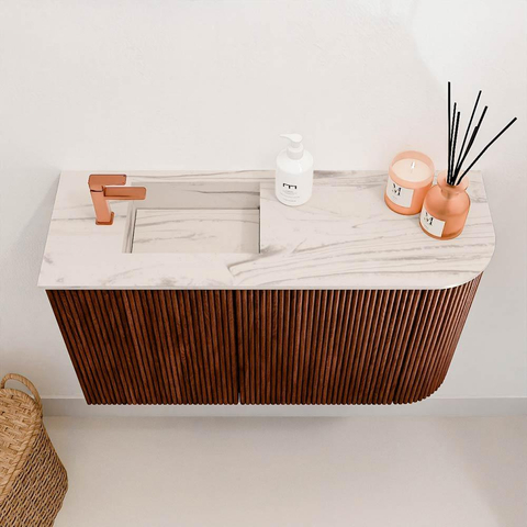 Mondiaz JOYA-DLUX 71.6cm toiletmeubel - ronding rechts kleur Ruby - Wastafel FAYE positie Links 1 kraangat kleur Nata. SW1425452