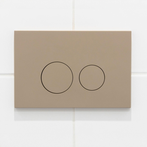 Pack WC QeramiQ Dely Swirl Compact - réservoir encastrable Geberit UP320 - avec bâti-support Burda - abattant slim - plaque de commande en plastique taupe - boutons ronds - blanc mat SW1595651