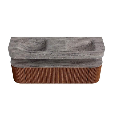 MONDIAZ THOR-DLUX 160cm meuble de salle de bains arrondi gauche + droite couleur Ruby avec 1 tiroir et 2 portes. Vasque suspendue CLOUD Double 2 trous de robinet couleur Oza. SW1465320