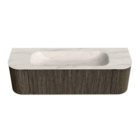 MONDIAZ KURVE-DLUX 150cm badmeubel ronding Links + Rechts kleur Shadow met 1 lade en 2 deuren. Wastafel BIG MEDIUM Midden zonder kraangat Meli. SW1431795